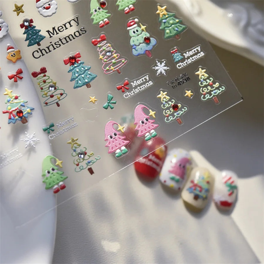 Luxury Crystal Diamond Nail Stickers 5D Cute Apple Christmas Tree Nail Decoration Stickers DIY 3D Happy New Year Manicure Decals