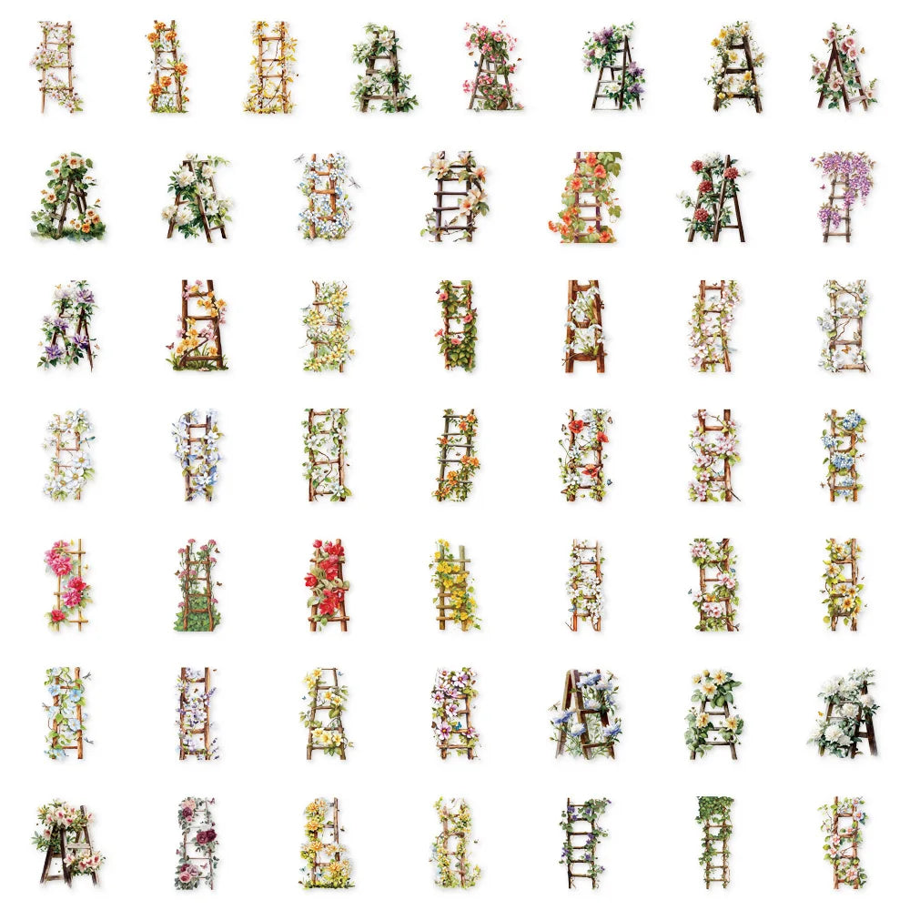 50PCS Creative Simple Flower Ladder Decoration Graffiti PET Stickers DIY Phone Case Laptop Tablet Toy Stickers