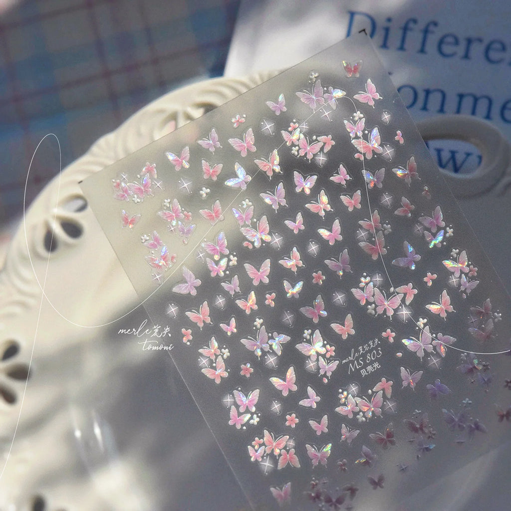 1pcs 5D Japanese Kawaii Butterfly Nail Stickers Luxury Glitter Shell Aurora Nail Art Decorations Decals DIY Manicure Slider Foil