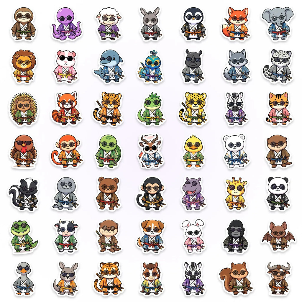 50/100 Pcs Cartoon Japanese Ninja Samurai Animal Stickers DIY for Phone Stationery Box Skate Helmet Car Bicycle Durable Decals