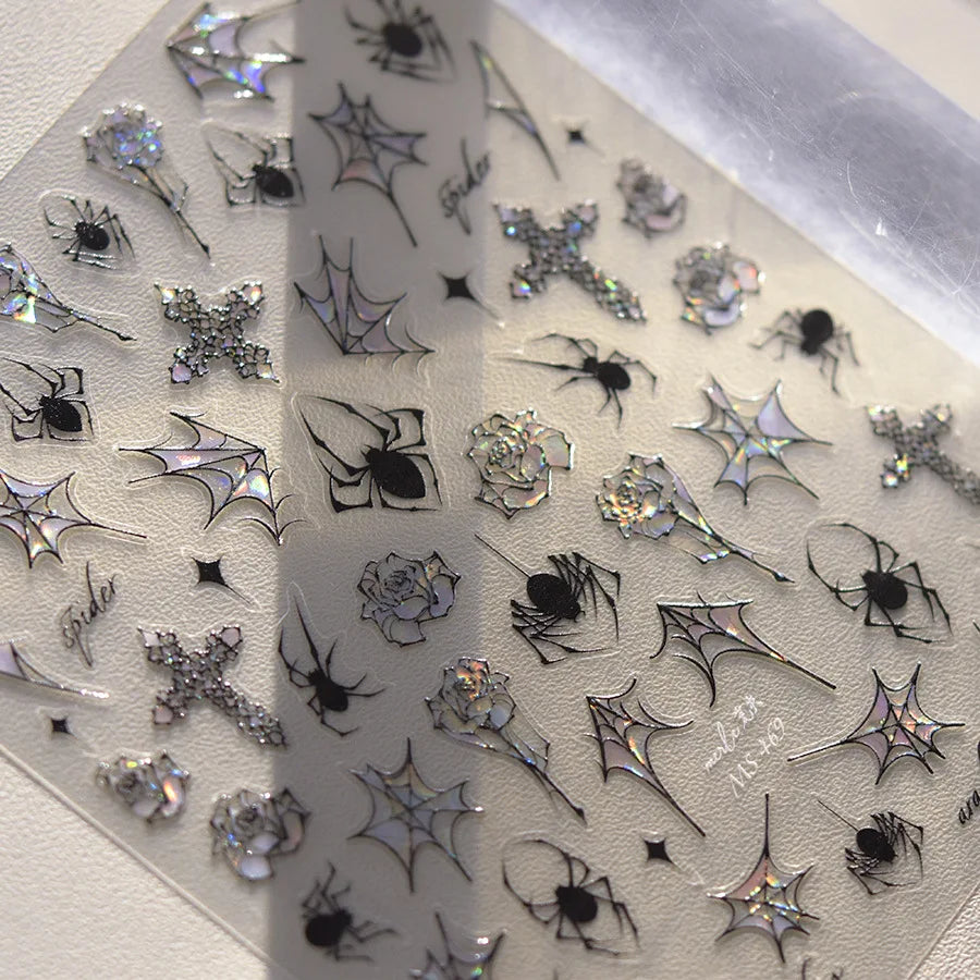 Autumn Nail Stickers Luxury Sliver Bronzing Spider Self Adhesive Nail Art Stickers DIY 5D Halloween Manicure Decoration Decals