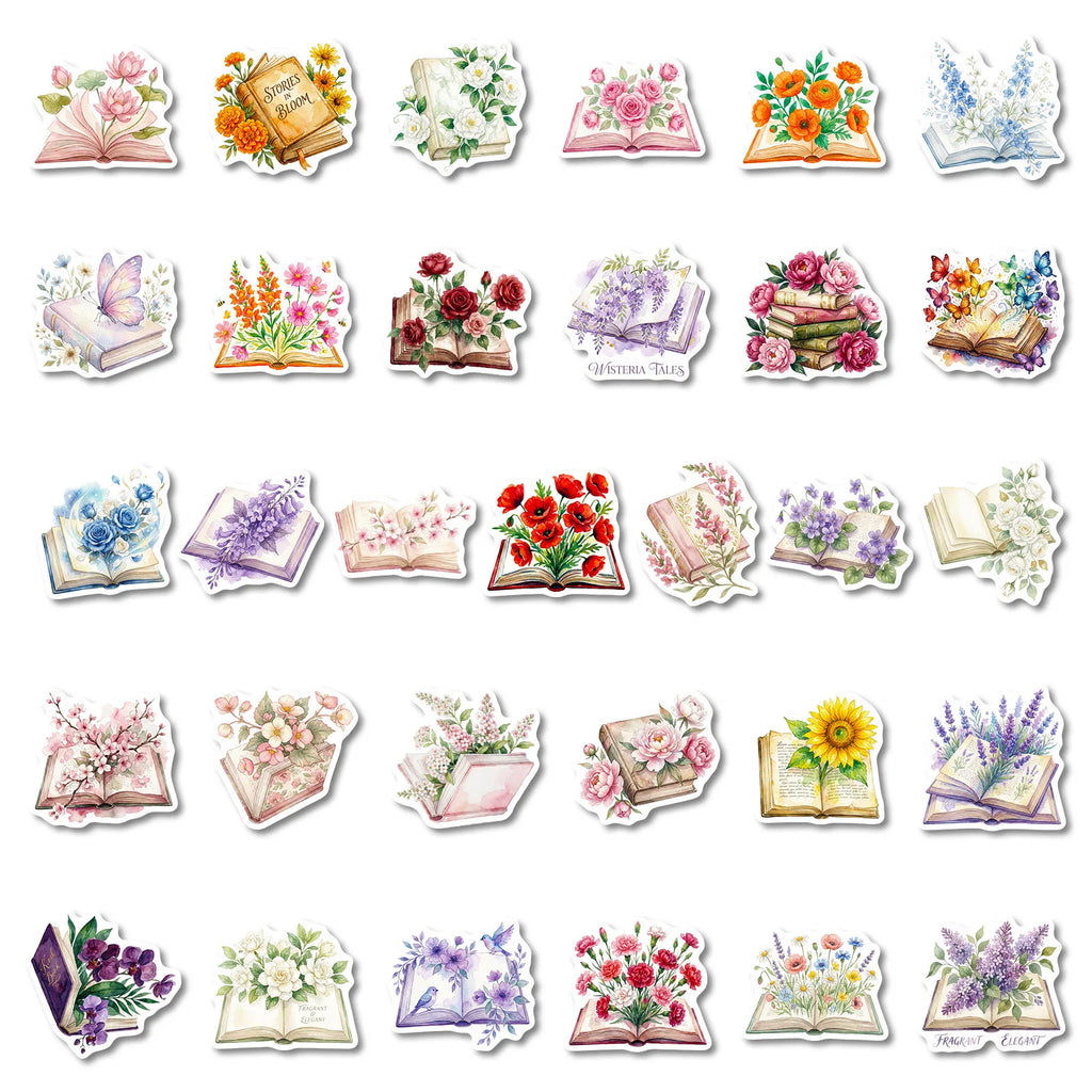 56/112 Pcs New Book & Floral Doodle Stickers for Car Suitcase Scooter Helmet Removable Waterproof Decals