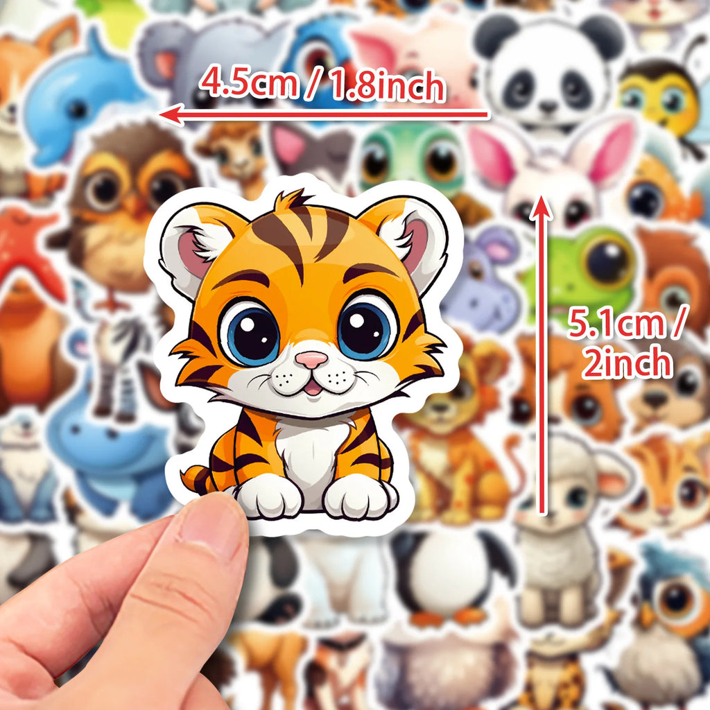50pcs large eyed animal stickers new cartoon cute natural small animal graffiti stickers children's toys