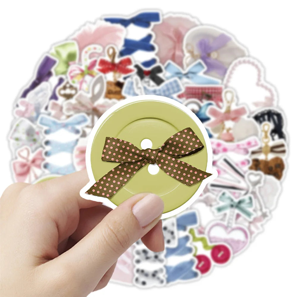 50-Pack Waterproof Butterfly Knots Stickers Cartoon DIY Decorations for Girls Stationery Box Notebook Luggage