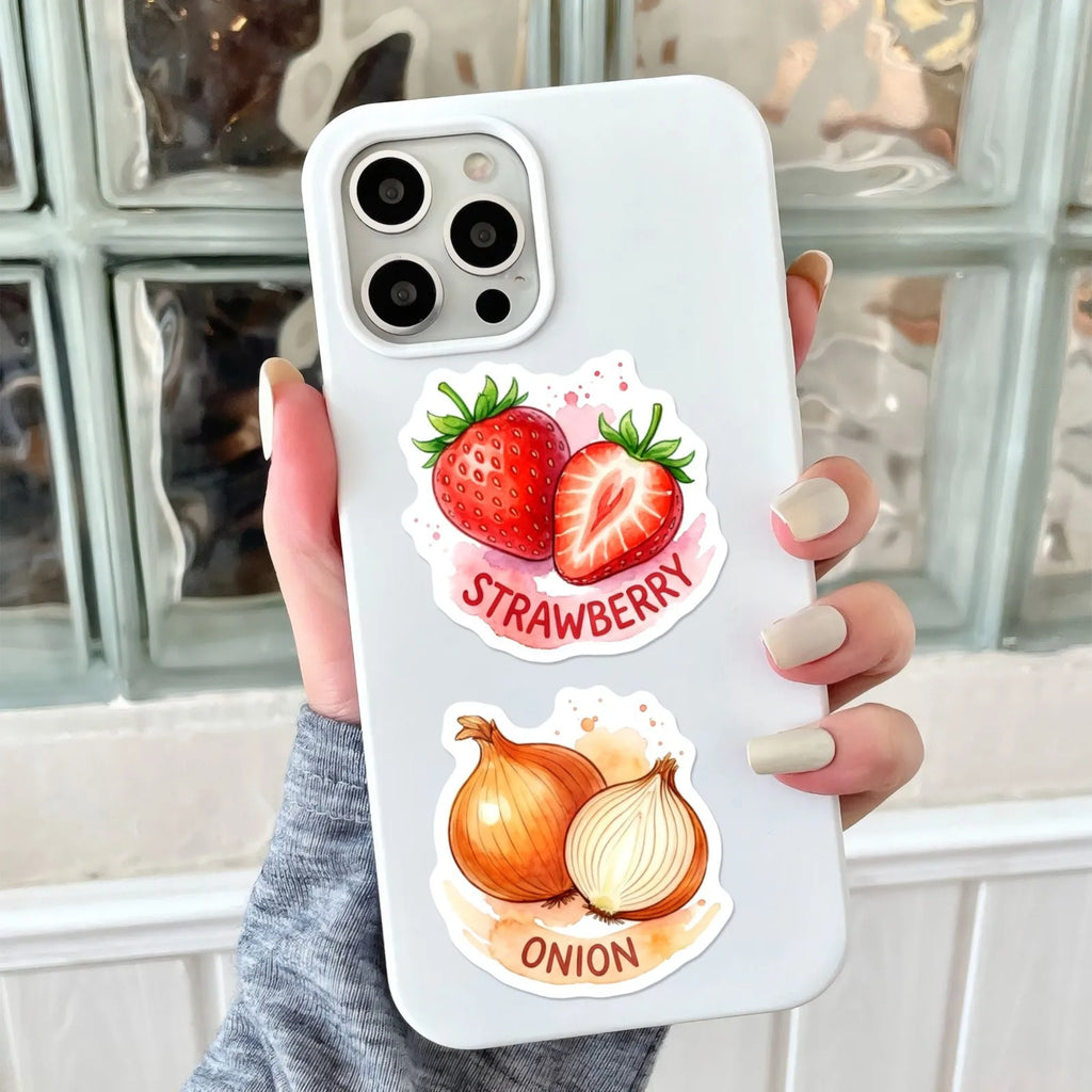 50/100 Pcs HD Watercolor Vegetable Fruit Food Stickers Thick Waterproof for Phone Fridge Cabinet Oven Lunch Box Helmet Decals