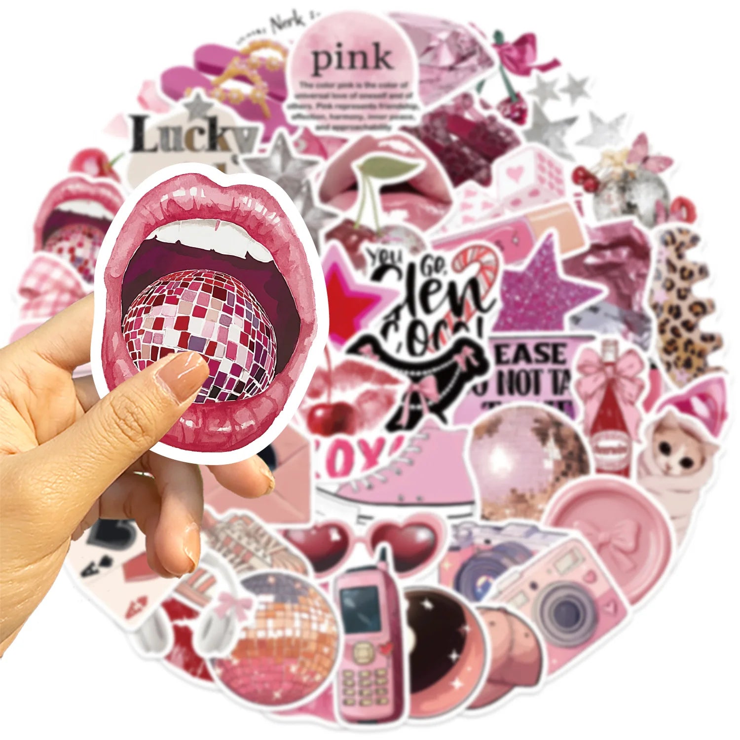 50/100PCS Cartoon Pink Downtown Girl Stickers Decorative Guitar Notebook Luggage DIY Waterproof Stationery Stickers