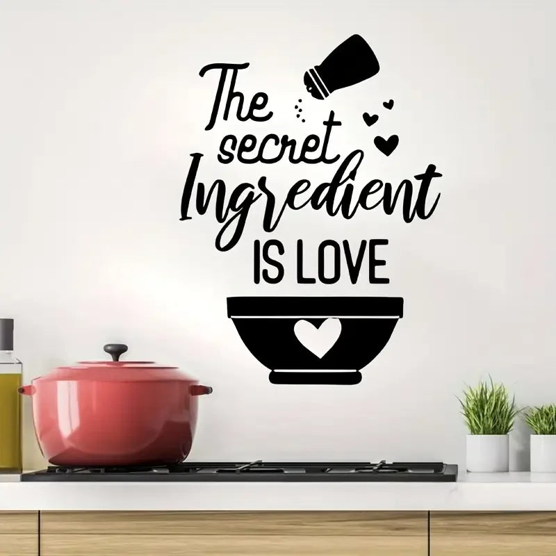 1pc "The Secret Ingredient is Love" Kitchen Wall Decal - Removable Self-Adhesive Contemporary Plastic Home Decor with Playful He