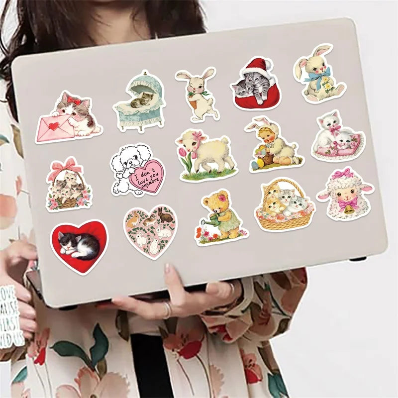 10/30/50PCS Cute Rabbit Cat Sticky PVC Sticker Aesthetic Children's Stationery DIY Decoration Scrapbooking School Supplies