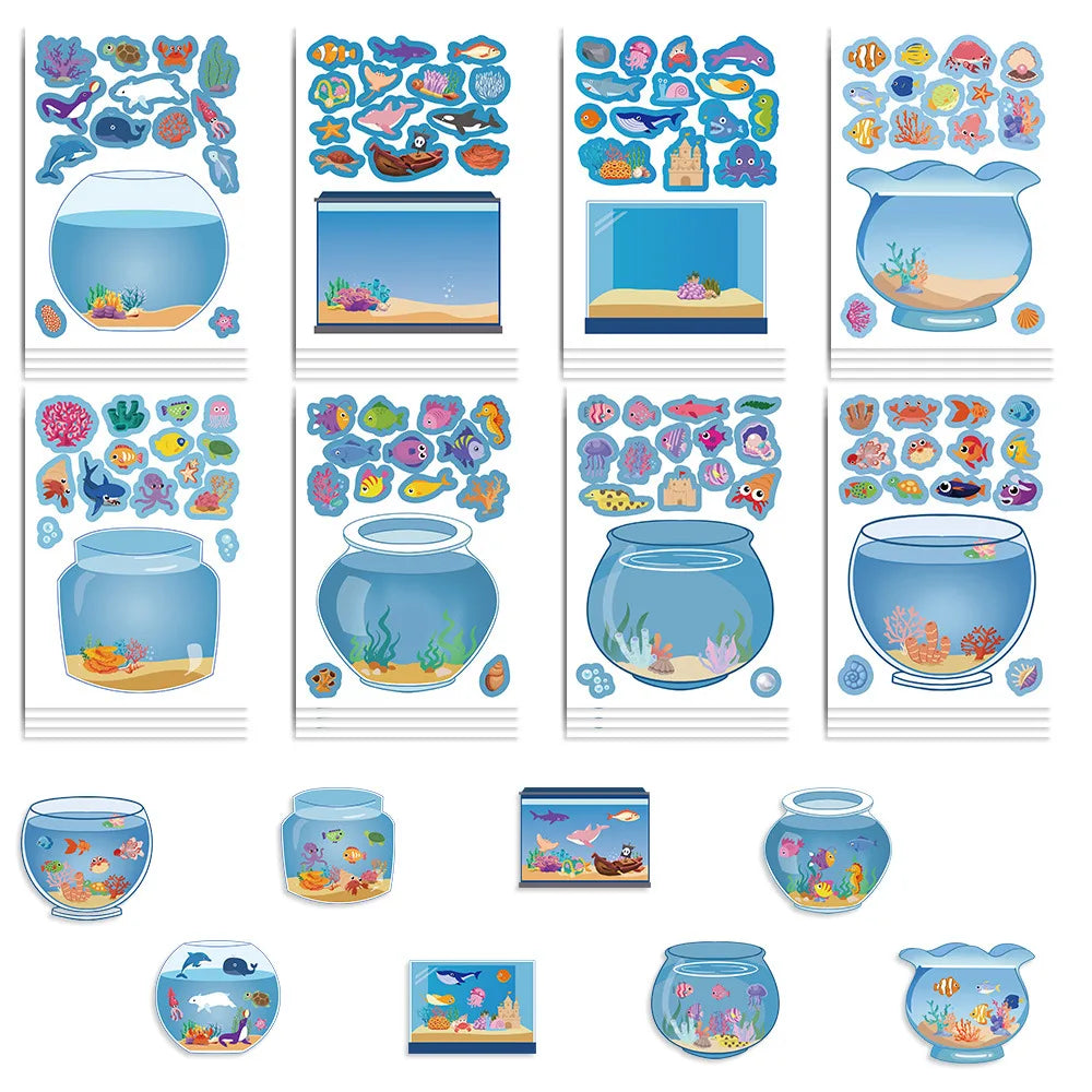 8PCS Creative Fish Tank Puzzle Sticker Toy Handmade DIY Notebook Desktop Creative Decoration Waterproof Sticker