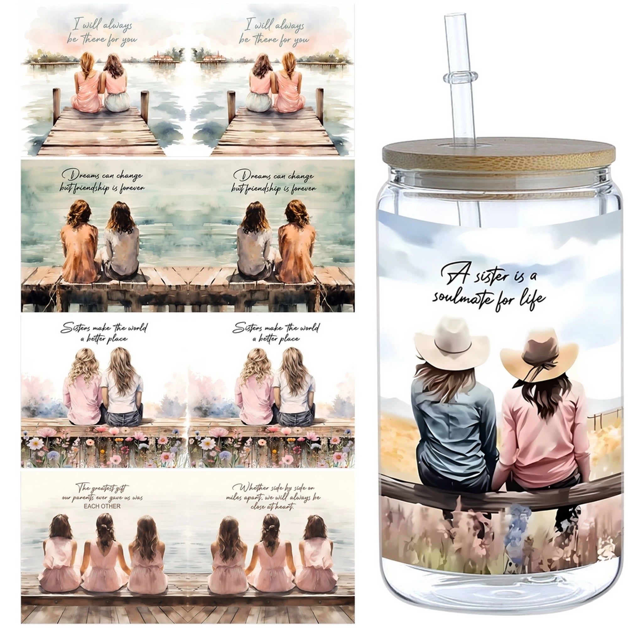 5 Sheets Character UV DTF Glass Cup Wrap Transfer Stickers, DTF Transfer Stickers, Waterproof Wipe-Off Transfer