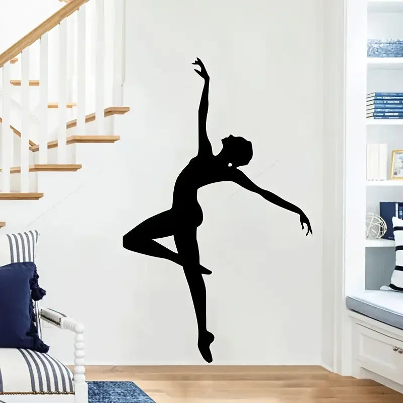 Chic Black Dancer Wall Decal - Contemporary PVC Self-Adhesive Sticker for Bedroom & Living Room Decor