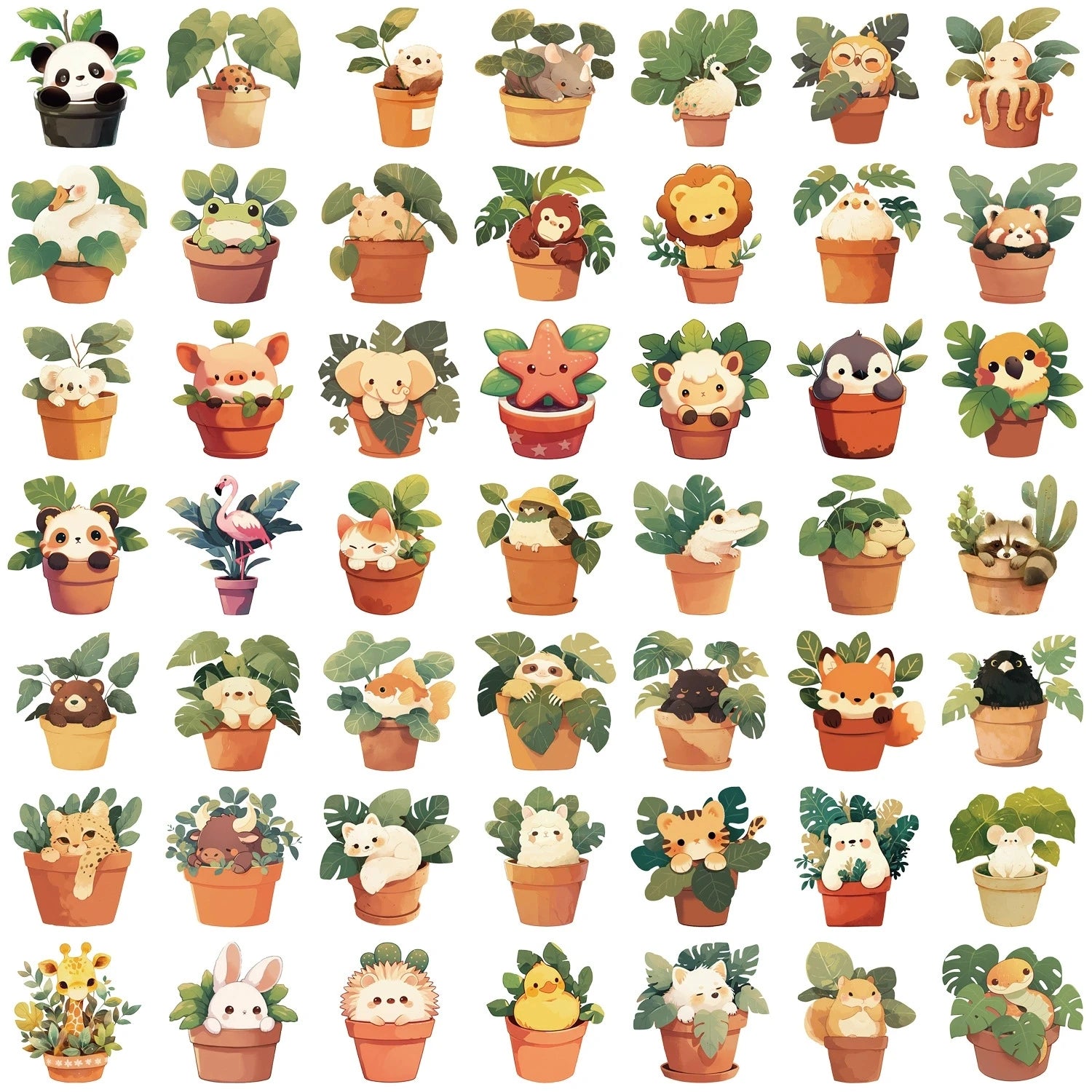 50PCS Classical Desk Lamp Desk/Cartoon Plants Laser PET Stickers Student DIY Stationery Notebook Stickers