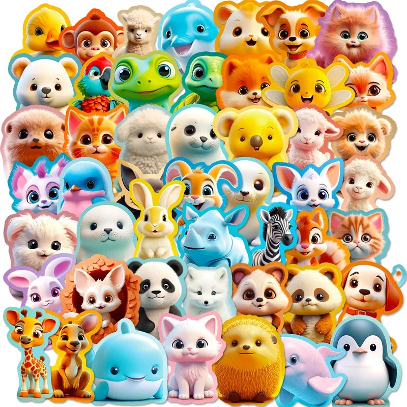 10/30/50PCS Cute 3D Cartoon Animal PVC Sticker Aesthetic Chidlren's Stationery Decoration Scrapbooking School Supplies for Kids