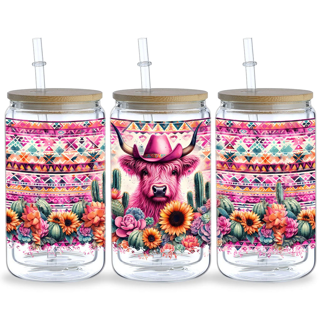 5 Sheets Aztec Animals Western Cactus DTF Cup Stickers, Glass Cup DTF Transfer Stickers, Waterproof Wipeable Transfer Paper