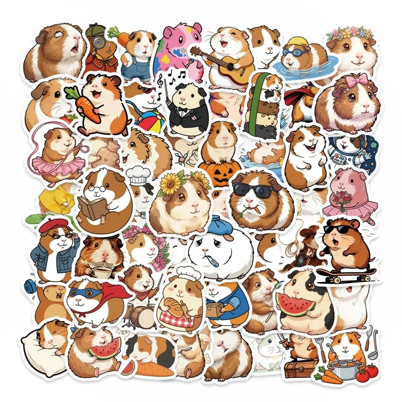 10/30/56PCS Cartoon Guinea Pig PVC Sticky Sticker Stationery DIY Children's Laptop Luggage Skateboard Decoration Scrapbooking