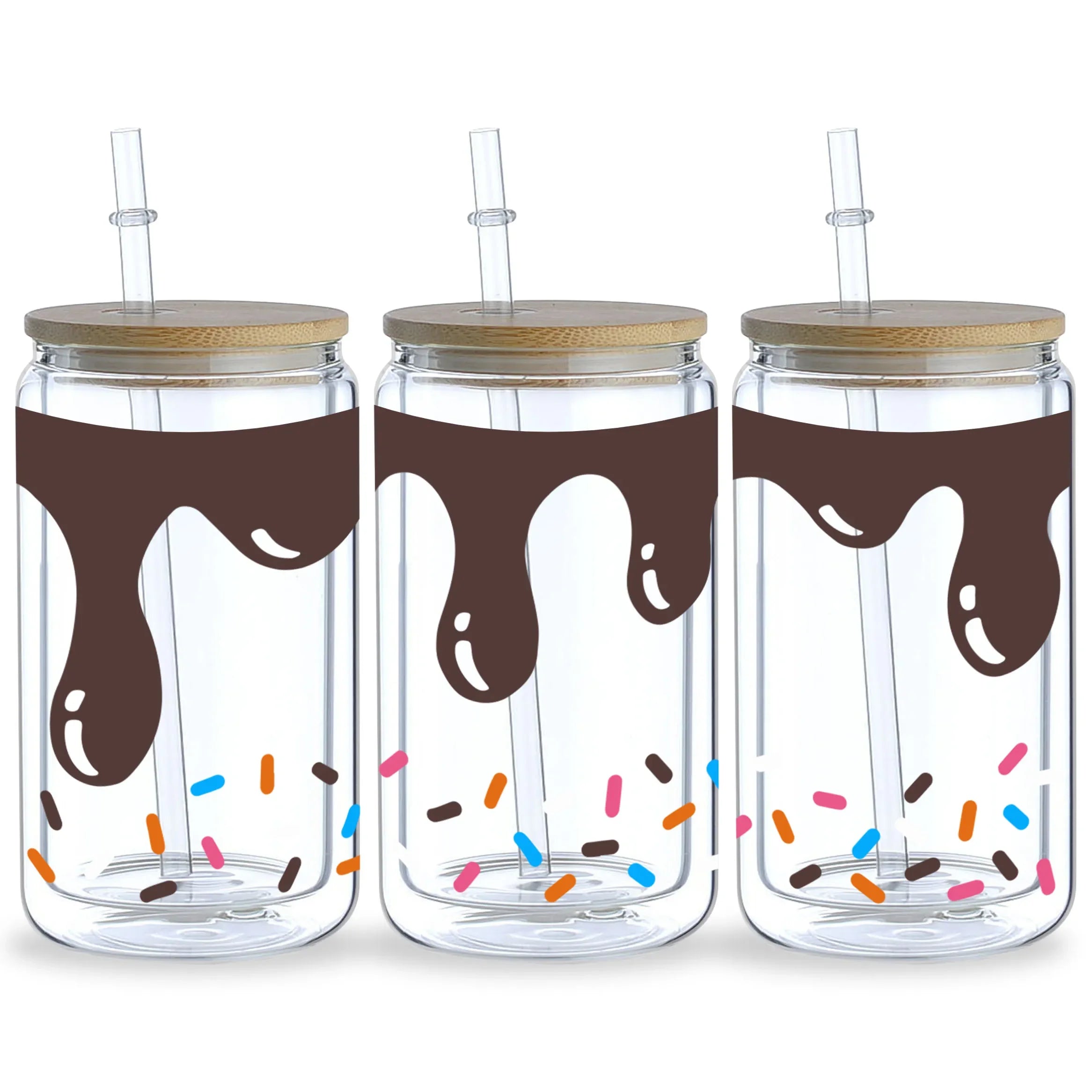 5 Sheets Donut UV DTF Cup Stickers, Glass Movement DTF Transfer Stickers Waterproof Wipe-On Transfer Paper for 16oz Glass, Mug,