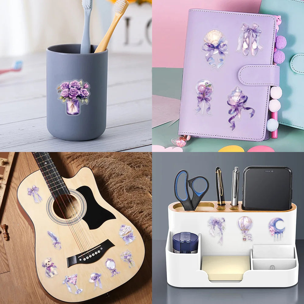 62/124 PCS Transparent PET Purple Graffiti Stationery Notebook Decorative Stickers Luggage Water Cups Scooter Stickers