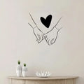 Romantic Couple Hands with Heart Wall Sticker - Self-Adhesive Removable PVC Decal for Living Room, Bedroom, Dining Area & Entryw