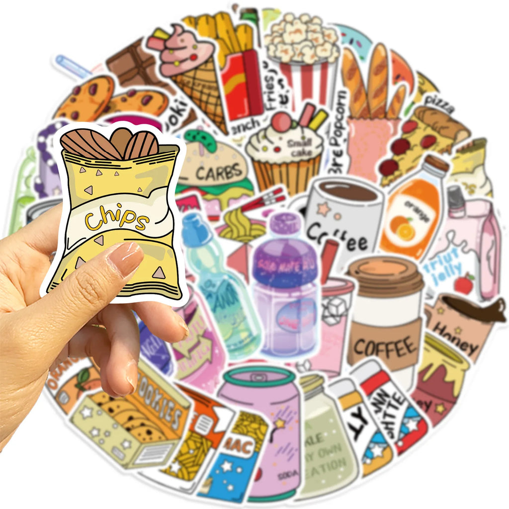 50/100PCS Hand drawn Snack Club Graffiti Stickers Guitar Notebook Luggage DIY Waterproof Desk Stationery Stickers