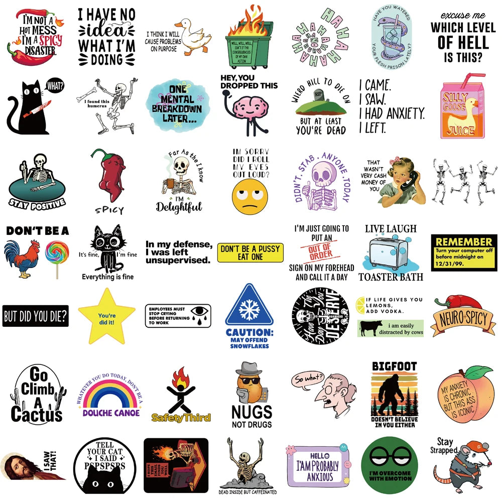 50PCS Snarky MEME Sticker Nostalgia Laptop Scrapbook Cafe Wall Art Picture Luggage Phone Home Cartoon Decoration Stickers ﻿