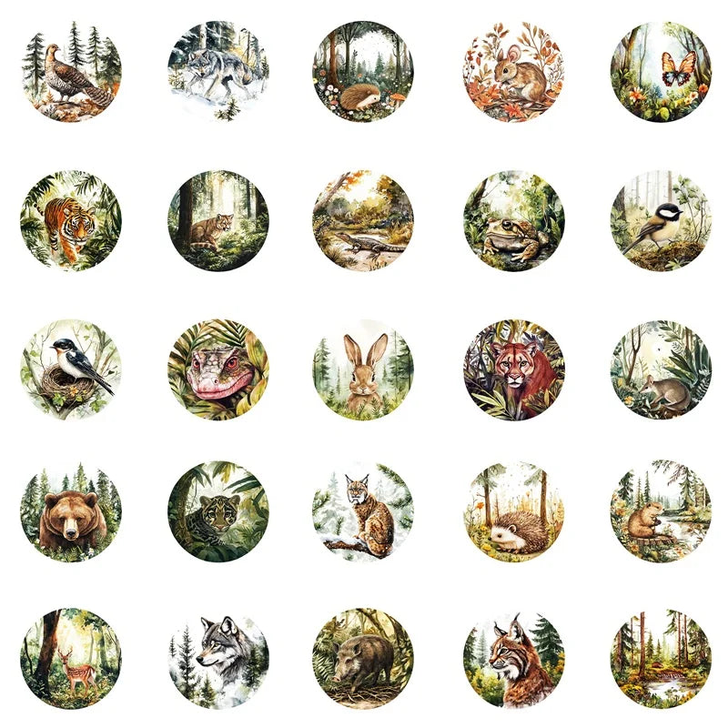 10/30/50PCS Kawaii Round Animal Sticky PVC Sticker Aesthetic Stationery DIY Decoration Scrapbooking School Supplies for Kids