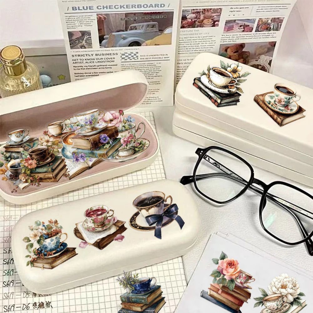 50PCS Creative Books and Coffee Stickers DIY Phone Cases Laptop Refrigerator Stickers Desktop Stickers Waterproof Toy Stickers