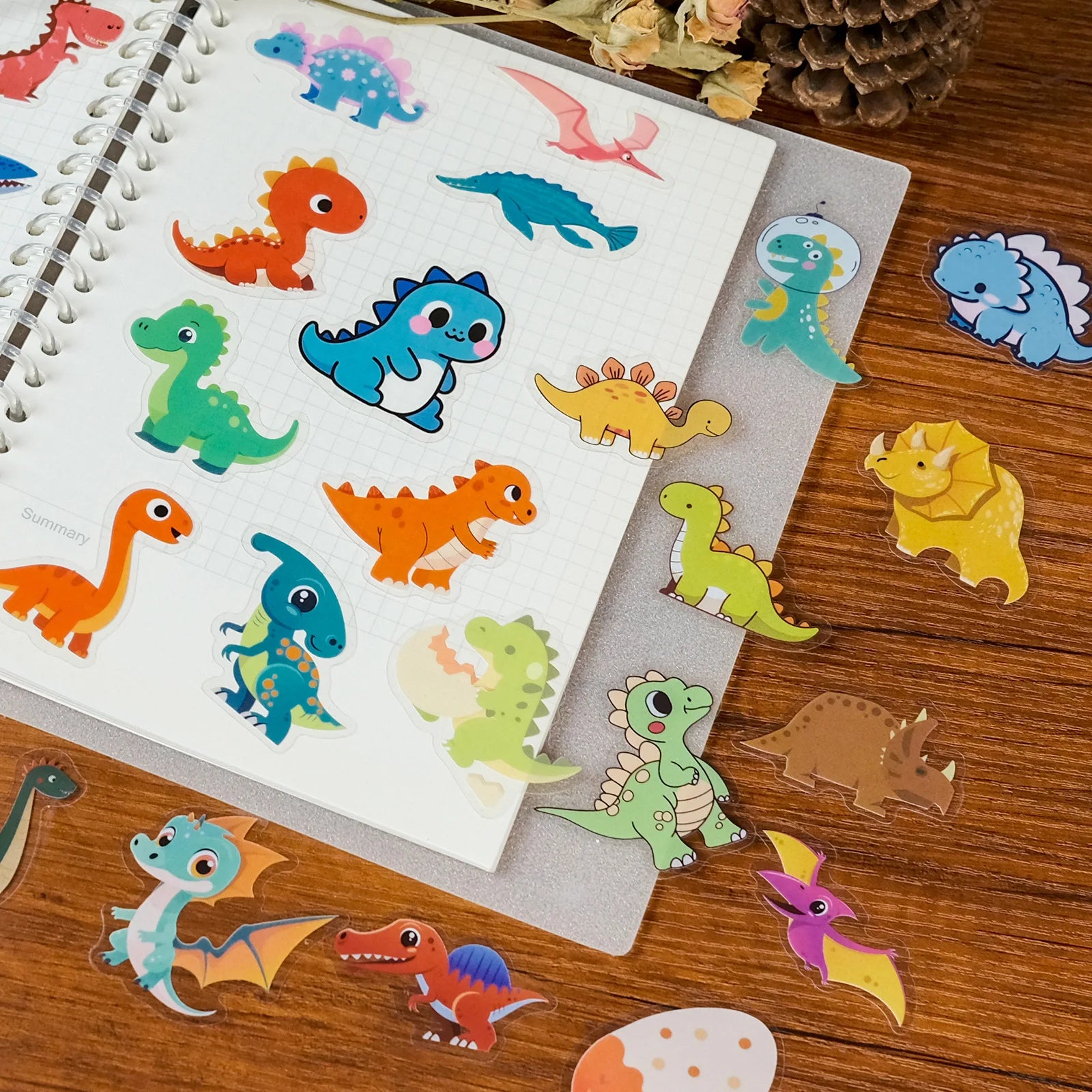 56PCS Dinosaur Transparent PET Stickers Cute Cartoon Children's Reward DIY Stationery Notebook Pen Holder Material Stickers