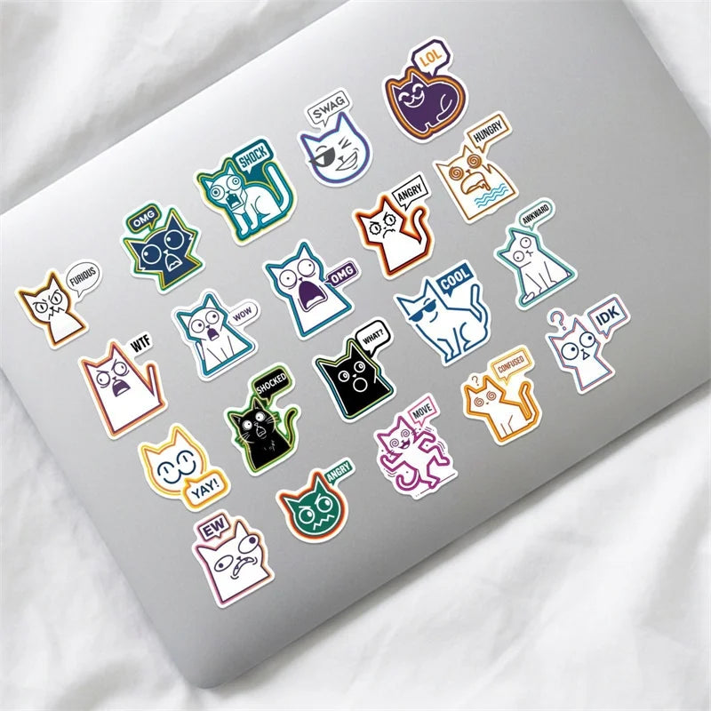 10/30/56PCS Abstract Lines Cat PVC Sticky Sticker Stationery DIY Children's Laptop Luggage Skateboard Decoration Scrapbooking