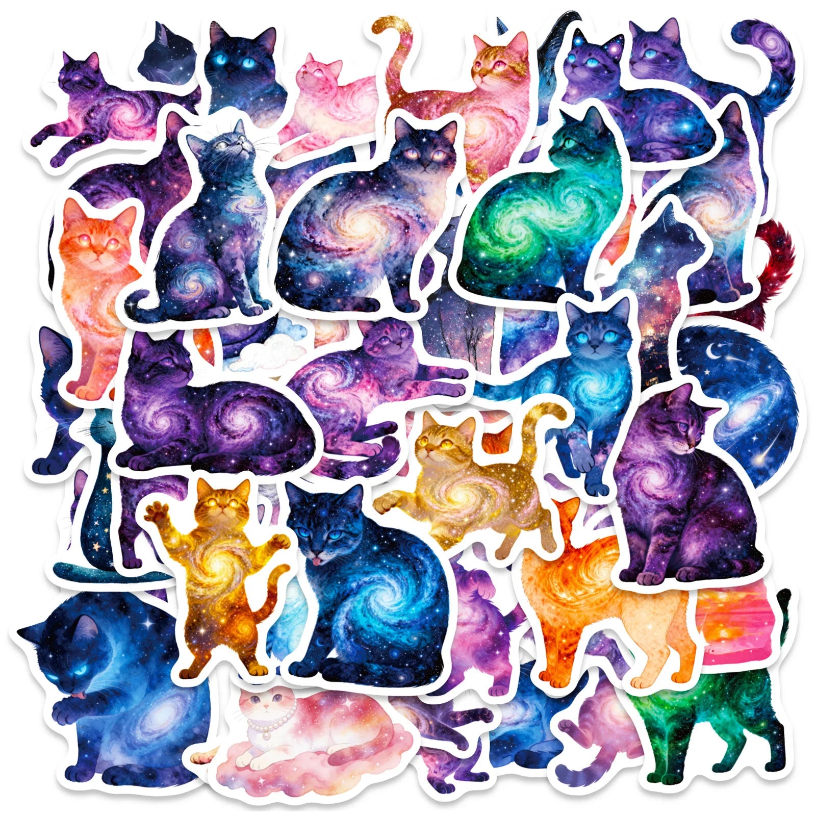 56Pcs Galaxy Cat Doodle Stickers Cute Stationery Notebook Fridge Luggage Waterproof Decals Funny DIY Decor Srickers