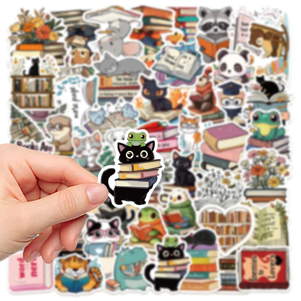 50/100PCS Animal Reading Animal Bookish Stickers Luggage Computer Phone Helmet Waterproof Stationery Stickers