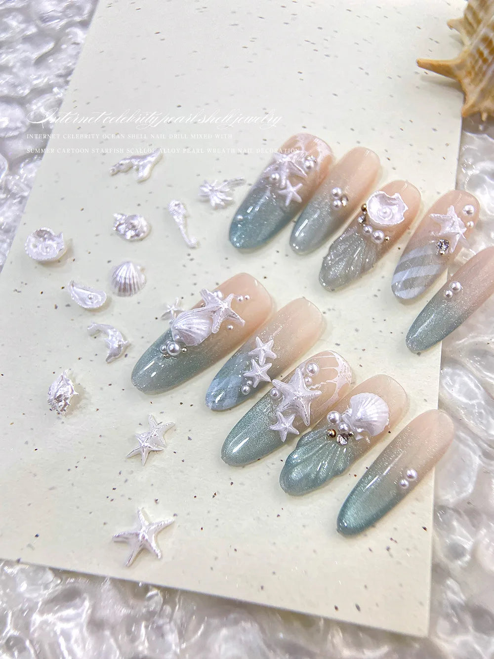 30pcs Ocean Shell Pearl Nail Charms Accessories Pearlescent Shell Aurora Nail Art Rhinestones DIY 3D Cute Nail Decorations Parts