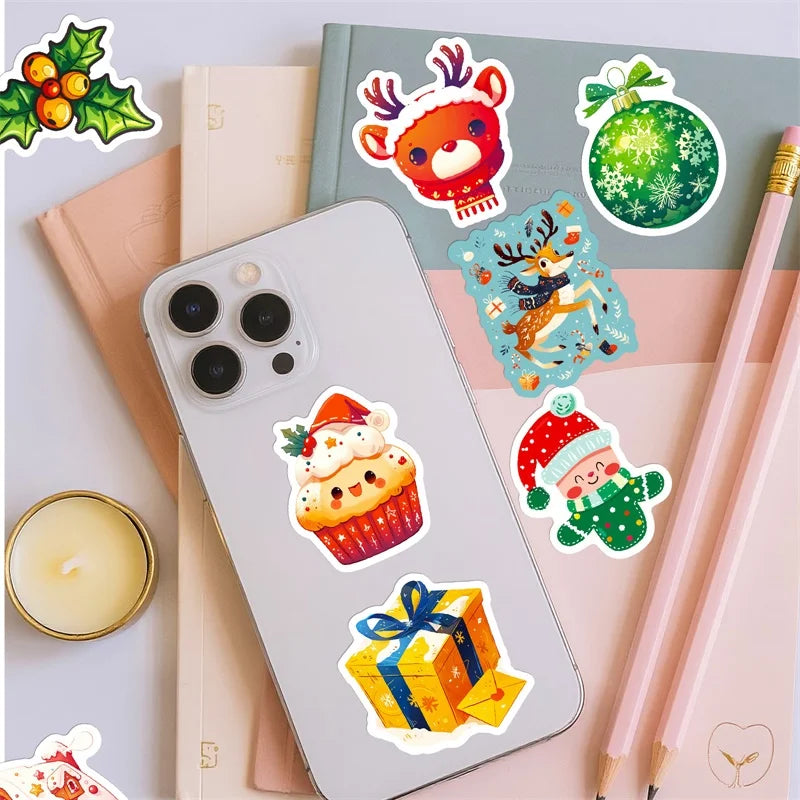 10/30/50PCS Cute Christmas Fat Animal PVC Sticky Sticker Aesthetic DIY Children's Decoration Scrapbooking School Supplies