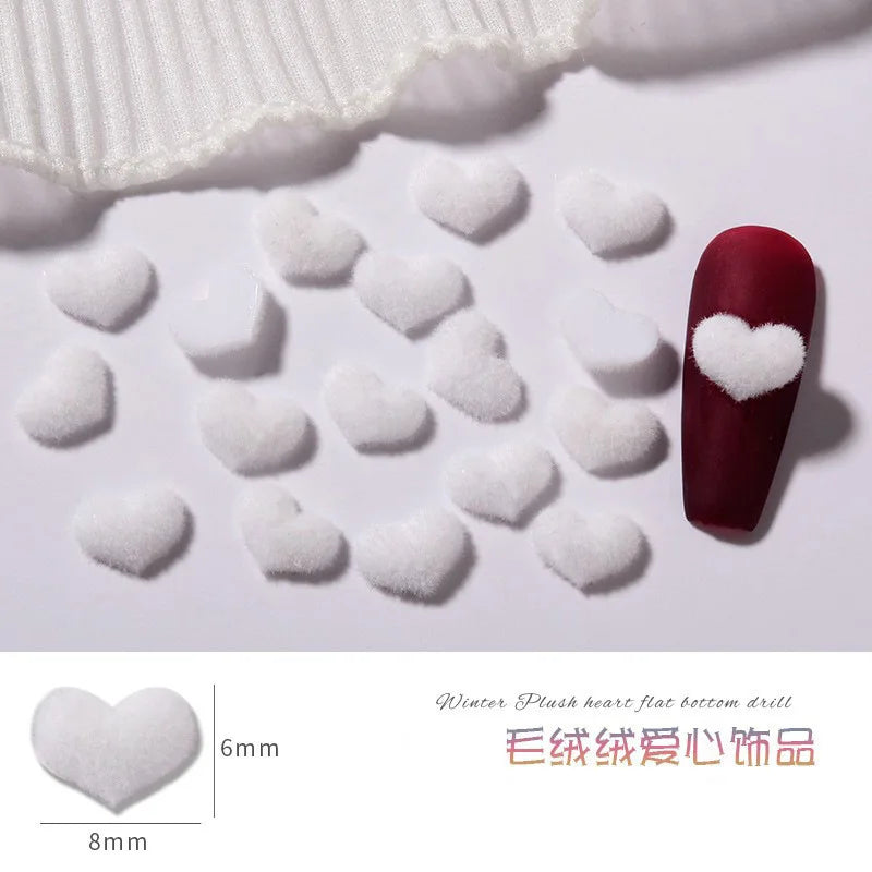 French Flocked Heart-shaped Nail Art Accessories 3D Plush Heart-shaped Nail Charms Autumn and Winter Manicure Decorations Parts