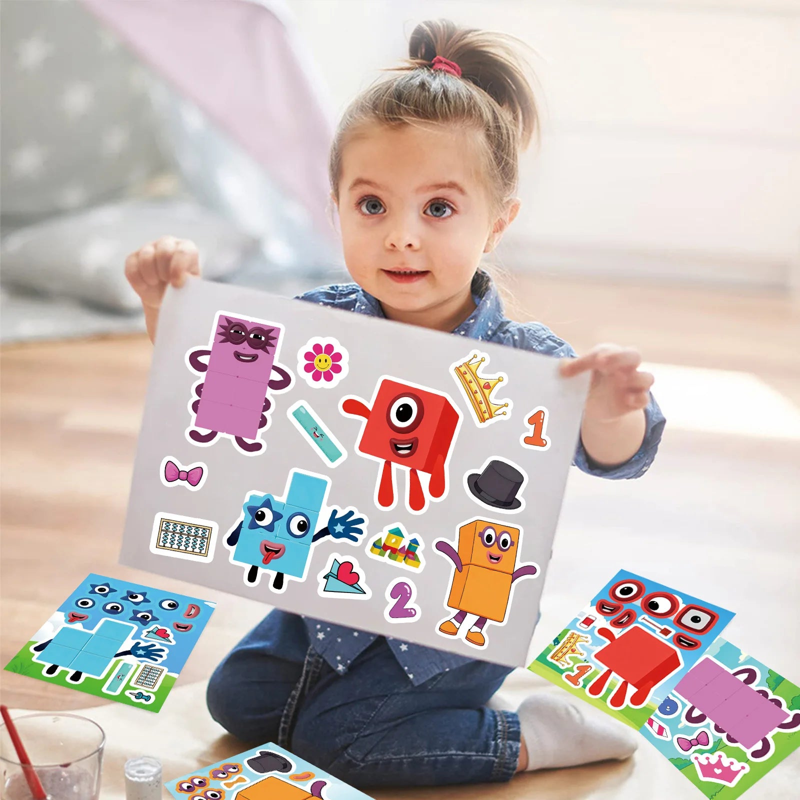 8/16 Pcs Cartoon Number Block Puzzle Make A Face Stickers Educational DIY Game for Laptop Desk Toy Shelf Drawer Shoe Rack Decals