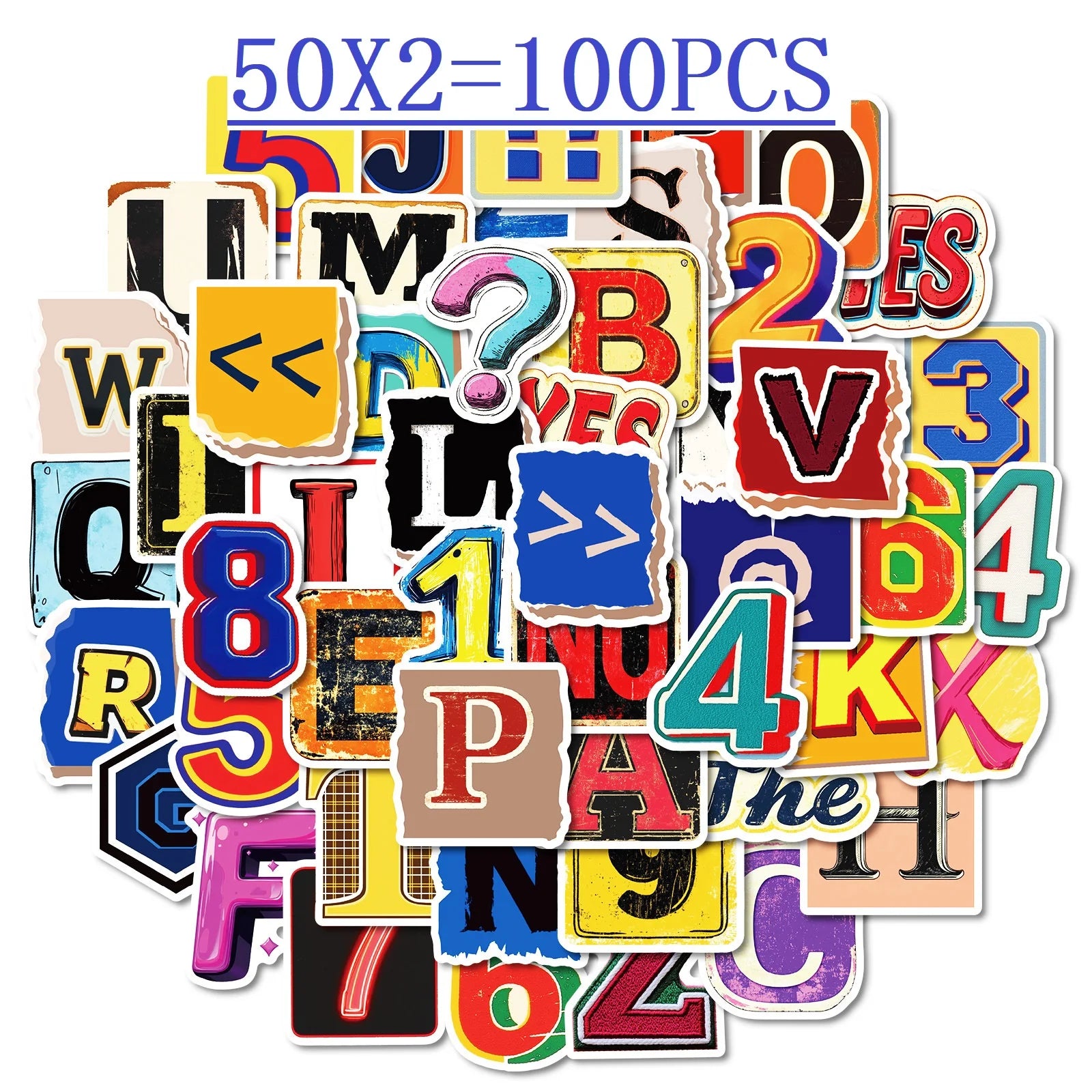 50/100PCS Retro English Alphabet Series Waterproof Decorative Stickers Creative Colorful Stationery Notebook Stickers