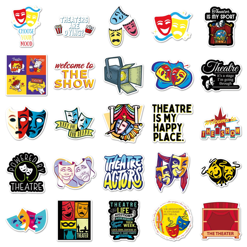 50/100PCS Funny Theater Stickers Drama Circus Cartoon Creative Waterproof Decorative Water Cup Stickers