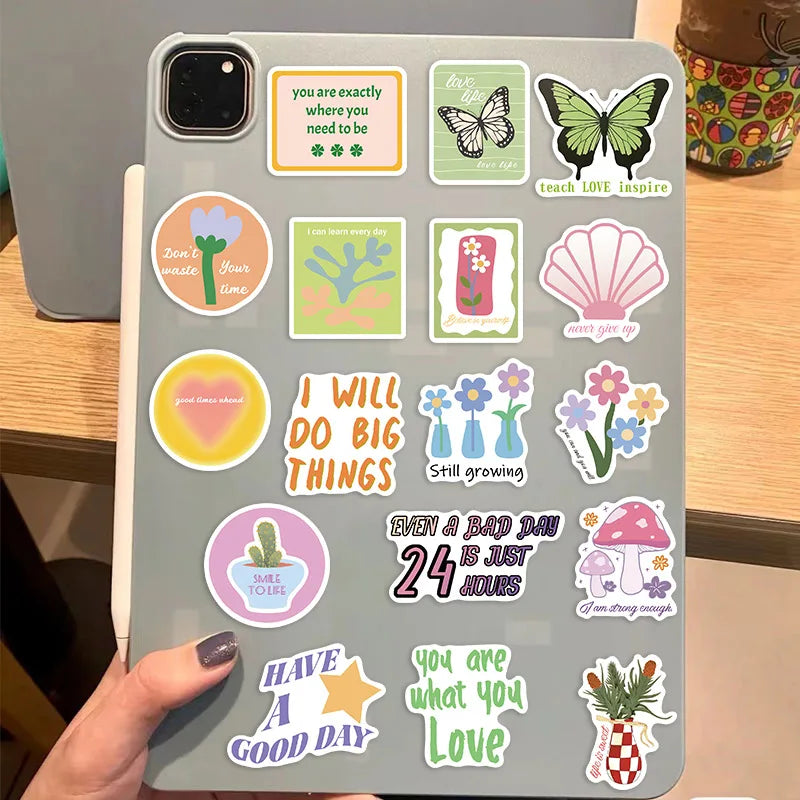 10/30/50PCS Inspiring Pink Green Children's PVC Sticker Aesthetic Decoration Scrapbooking Stationery School Supplies for Kids