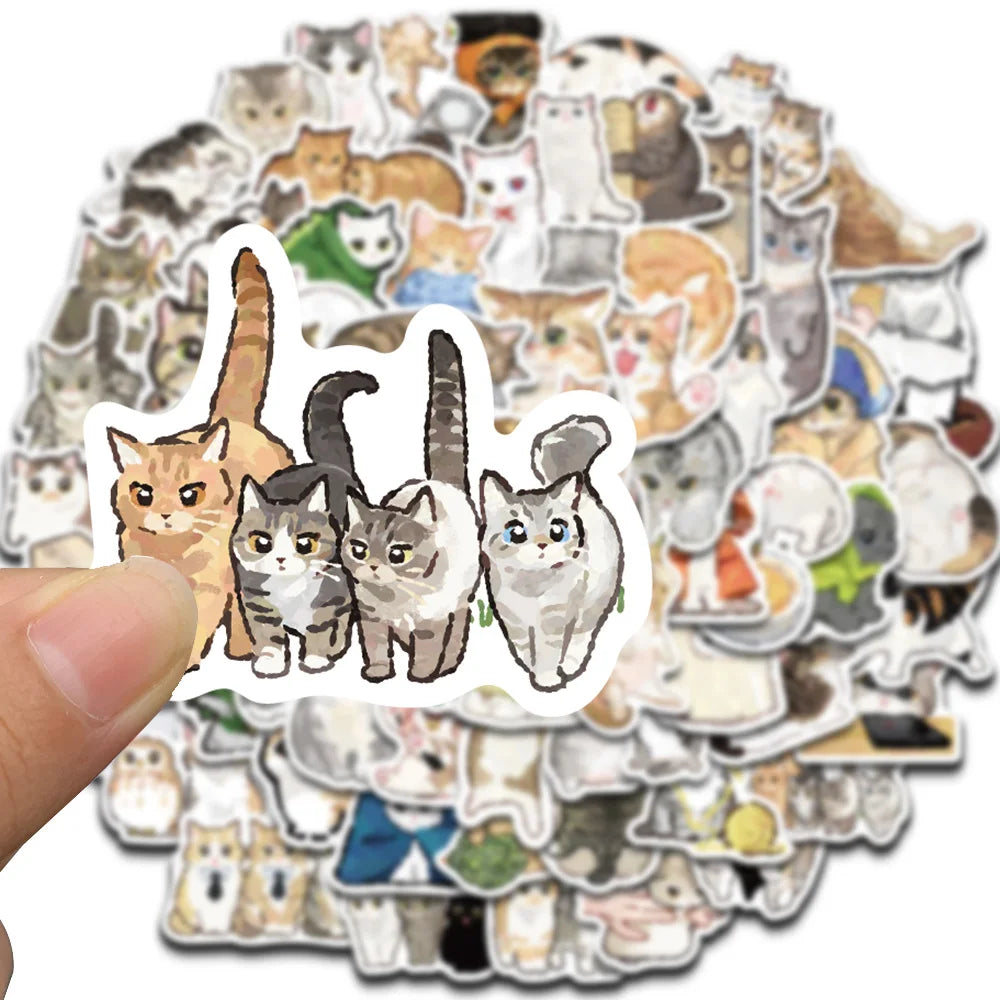 77/154 PCS Kawaii Cartoon Cat Graffiti Stickers Exquisite Animal Materials Case Laptop Luggage Coffee Luggage Waterproof Sticker