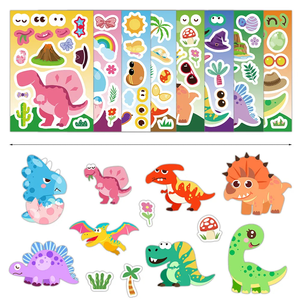 8PCS Cartoon Cute Dinosaur Collage Toy DIY Stickers Luggage Tablet Computer Speaker Skateboard Waterproof Stickers