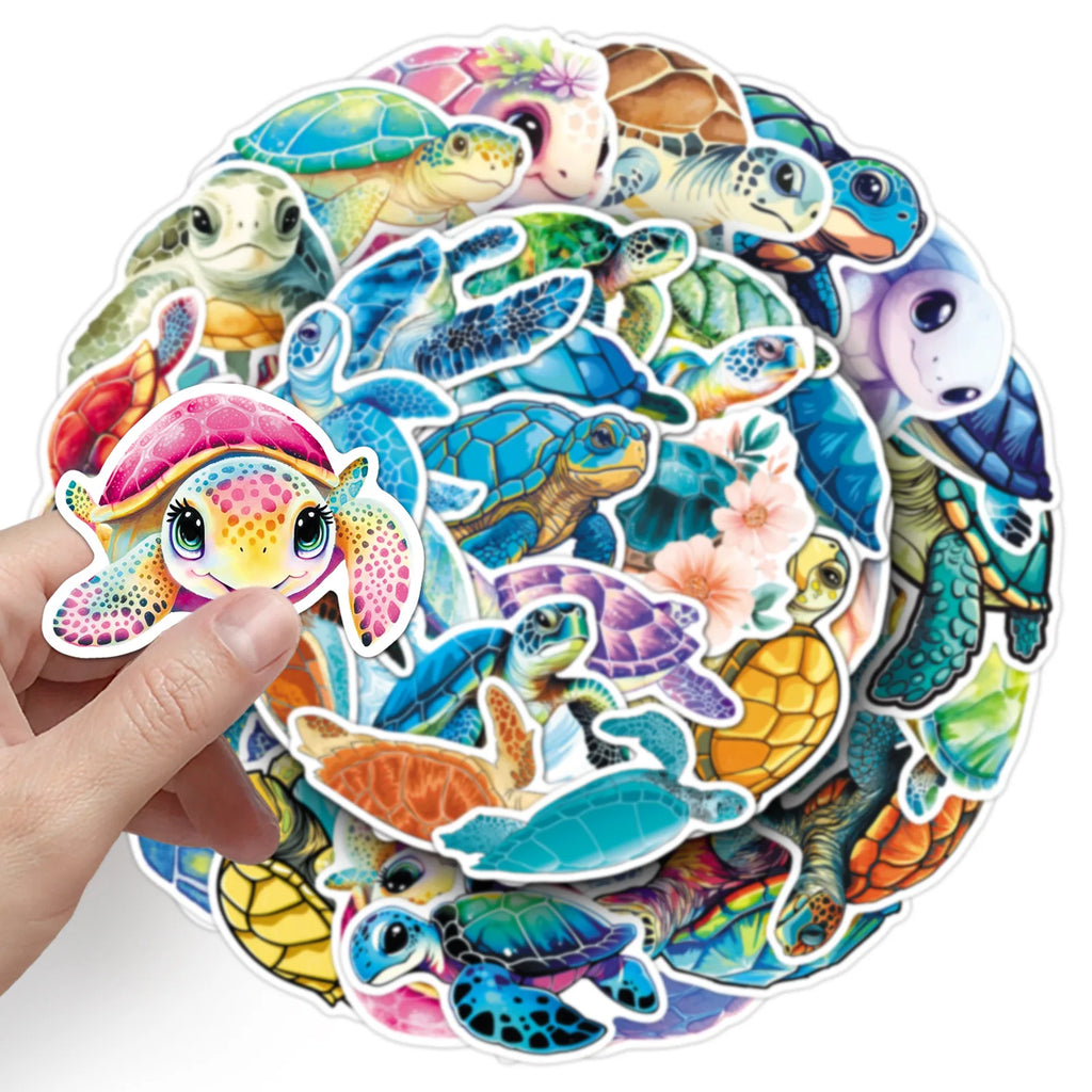 50-Pack Turtle Cartoon Ocean Animal Art Graffiti Waterproof Stickers for Thermos Guitar Helmet Luggage Student Stationery