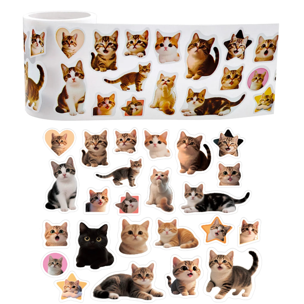 1Roll(500Pcs)24 Irregular Cute Pet Cats Vinyl Waterproof Stickers Reusable DlY Craft Decoration Animals Scrapbook Labels