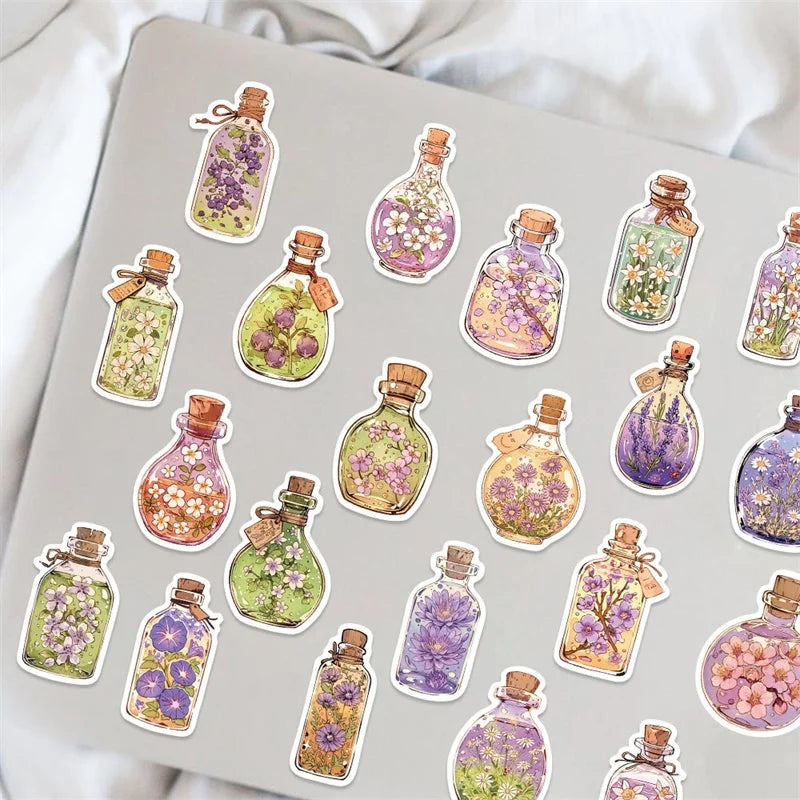 10/30/50PCS Kawaii Flower Bottle PVC Sticky Sticker Aesthetic Children's Stationery DIY Decoration Scrapbooking School Supplies