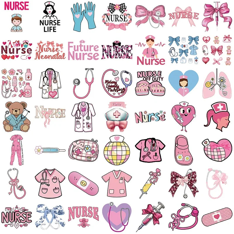 10/30/50PCS Cute Bow Tie Nurse Sticky PVC Sticker Aesthetic Stationery DIY Decoration Scrapbooking School Supplies for Kids