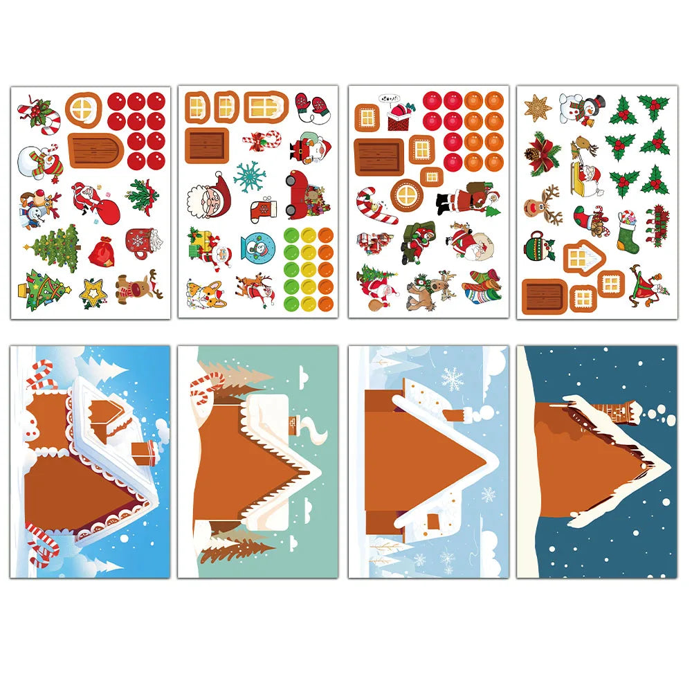 8PCS Christmas Stickers Little Deer Santa Claus Fun Stickers DIY Phone Case Computer iPad Laptop Luggage Waterproof Stickers