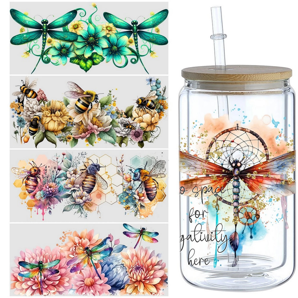 5 sheets Butterfly UV DTF Cup Stickers, DTF Friction Transfer Stickers, Waterproof Animal Transfer Stickers for 16oz Glass
