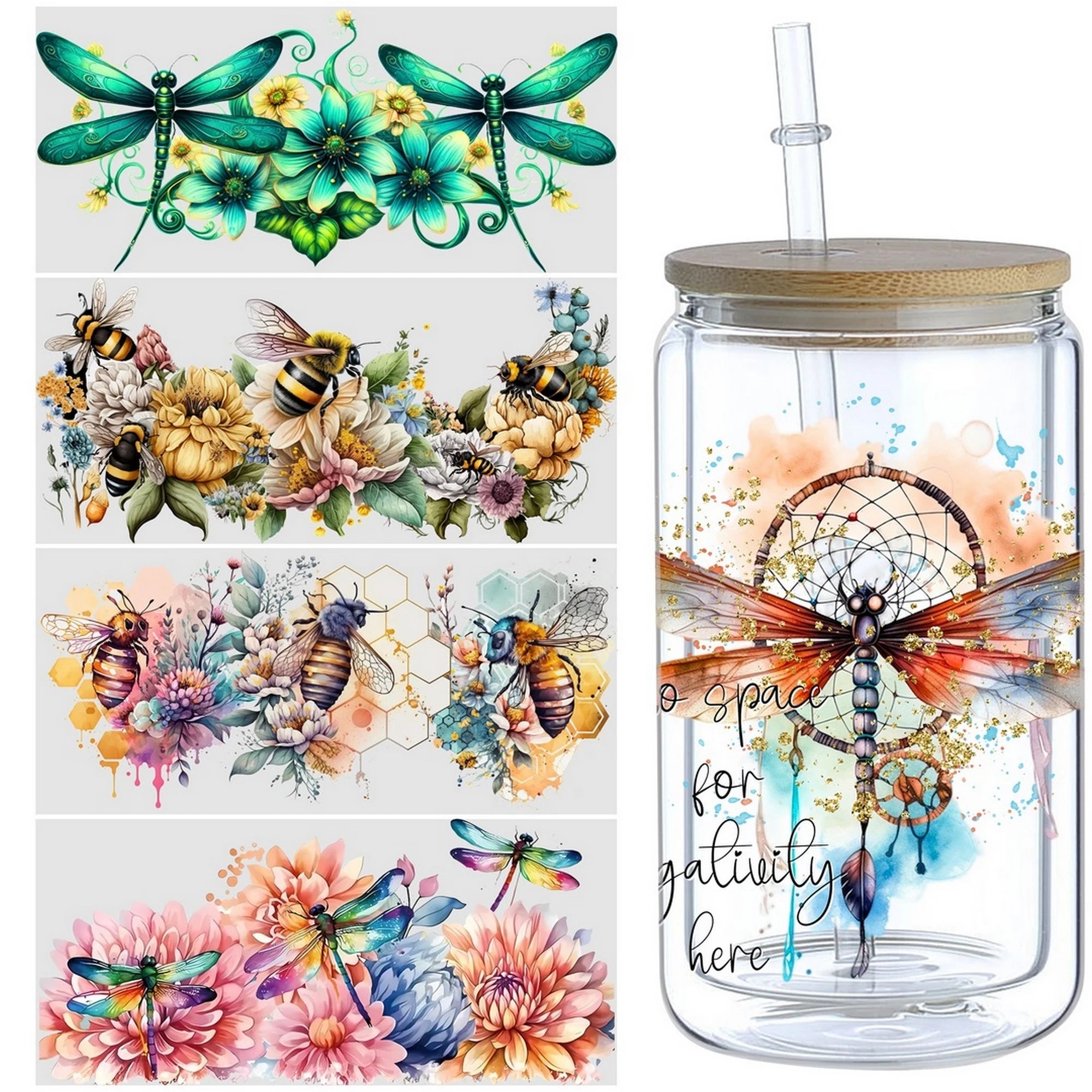 5 sheets Butterfly UV DTF Cup Stickers, DTF Friction Transfer Stickers, Waterproof Animal Transfer Stickers for 16oz Glass