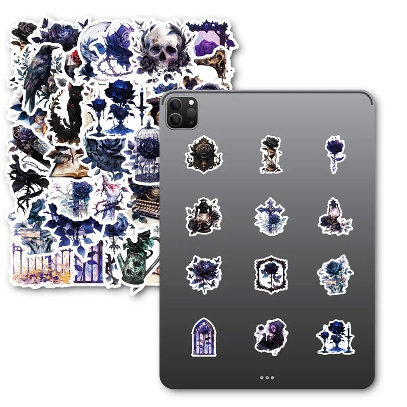 10/30/50PCS Dark Purple Rose Sticky PVC Sticker Aesthetic Children's Stationery DIY Decoration Scrapbooking School Supplies