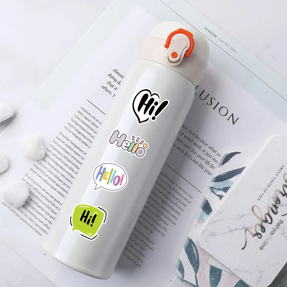 50-Pack Cartoon Greeting Hello Sticker Waterproof Decor for Phone Tablet Guitar Notebook Luggage Durable Cartoon Hello Stickers