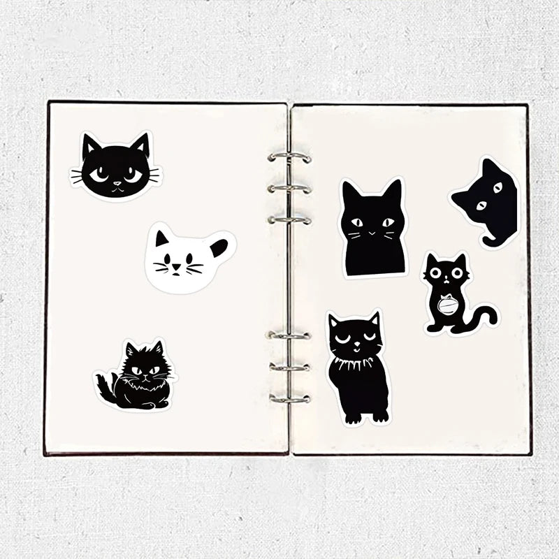 10/30/50PCS Kawaii Black Cat PVC Sticker Aesthetic Children's Decoration Scrapbooking for Kids Korean Stationery School Supplies
