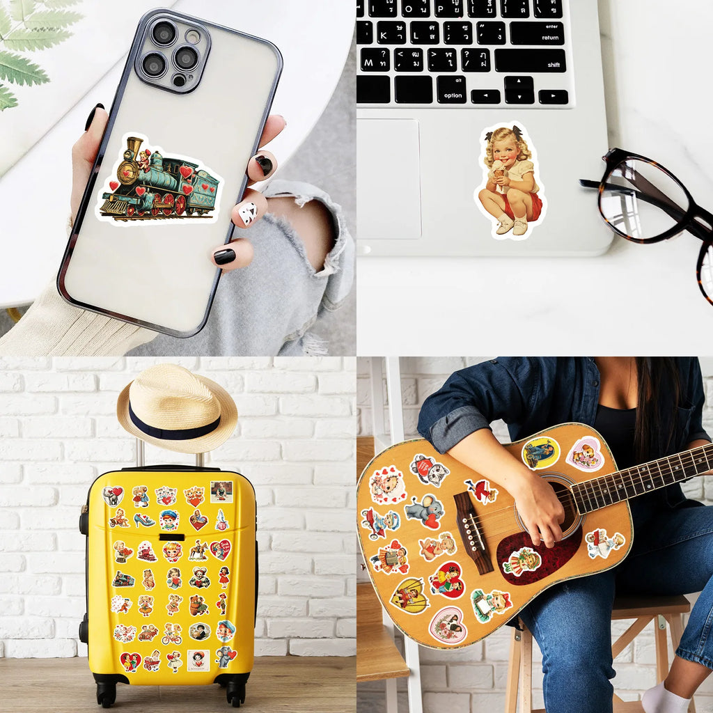 50PCS Retro Cartoon Account Stickers Cute Stickers Luggage Phone Water Cup Computer Decoration Waterproof Stationary Stickers